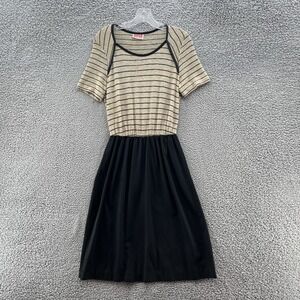 VTG Jerell Of Texas Dress Medium Black Stripe‎ Knit Midi Fit Flare Secretary Day